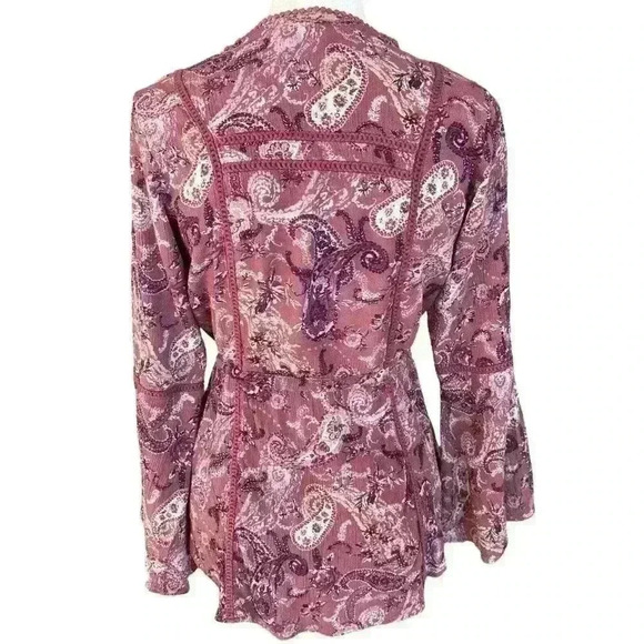 Altar’d State Mauve Purple Paisley Boho Tie-Front Top S - Picture 4 of 10